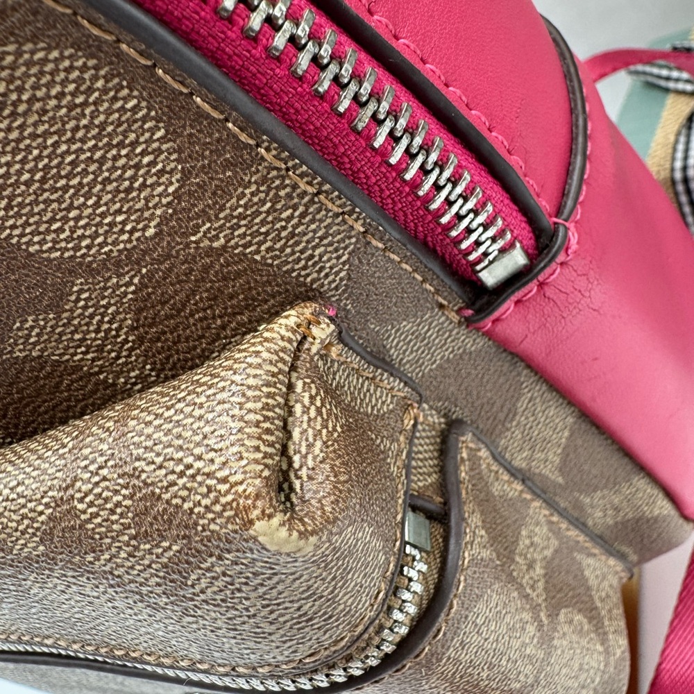 COACH Mini Charlie Backpack in Signature Canvas with Pink Leather - Picture 13 of 15
